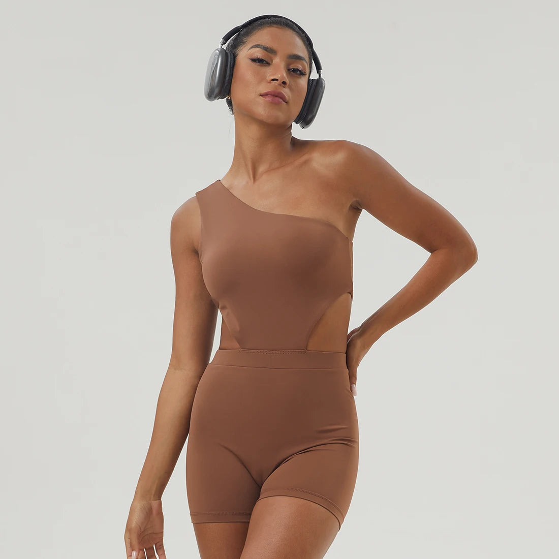 One-Shoulder Padded Fitness Jumpsuit